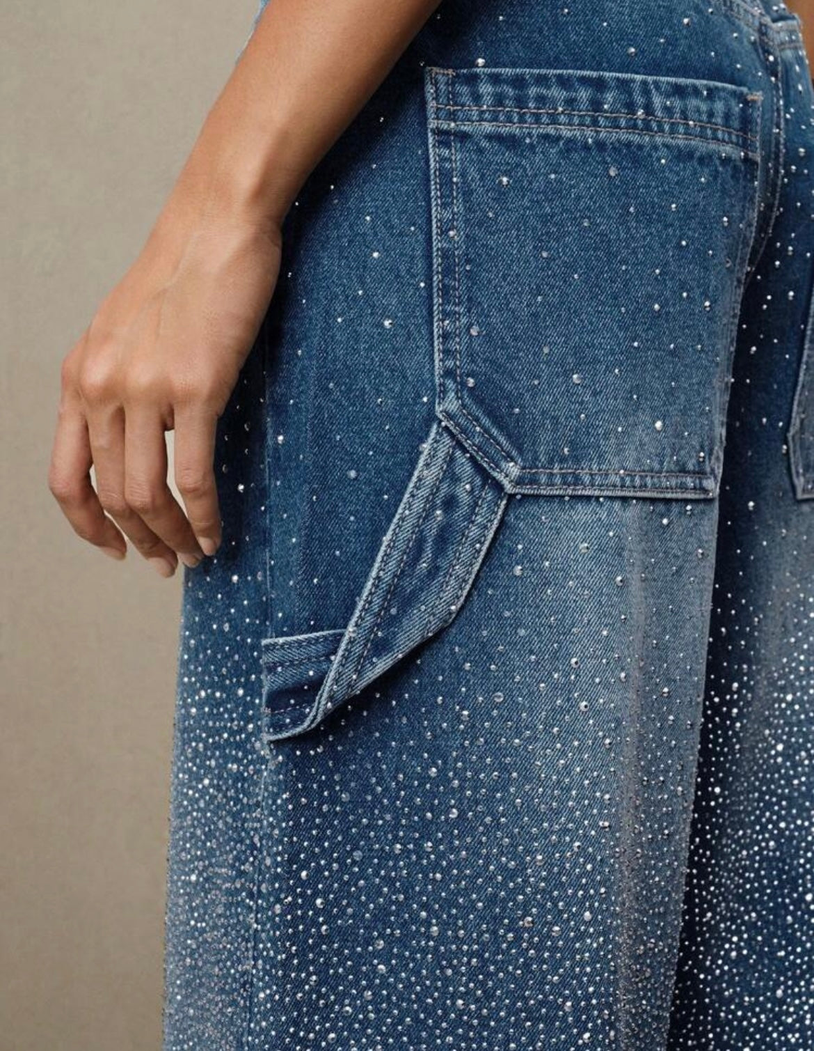 .Crystal Embellished Denim
