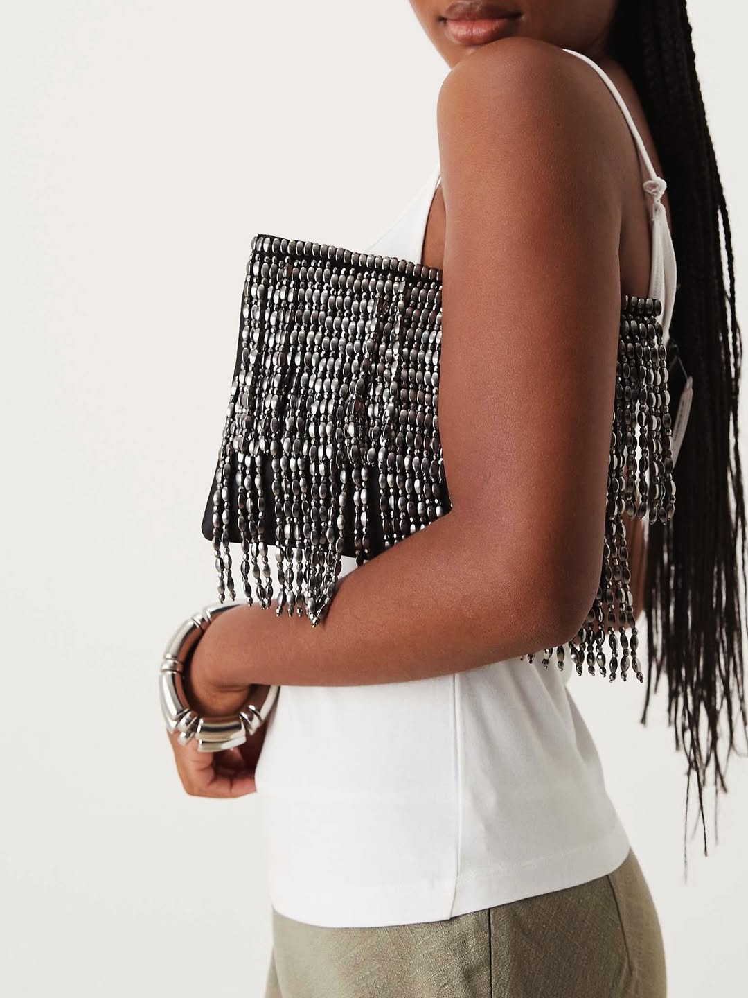 .NEW Metallic Fringe Clutch