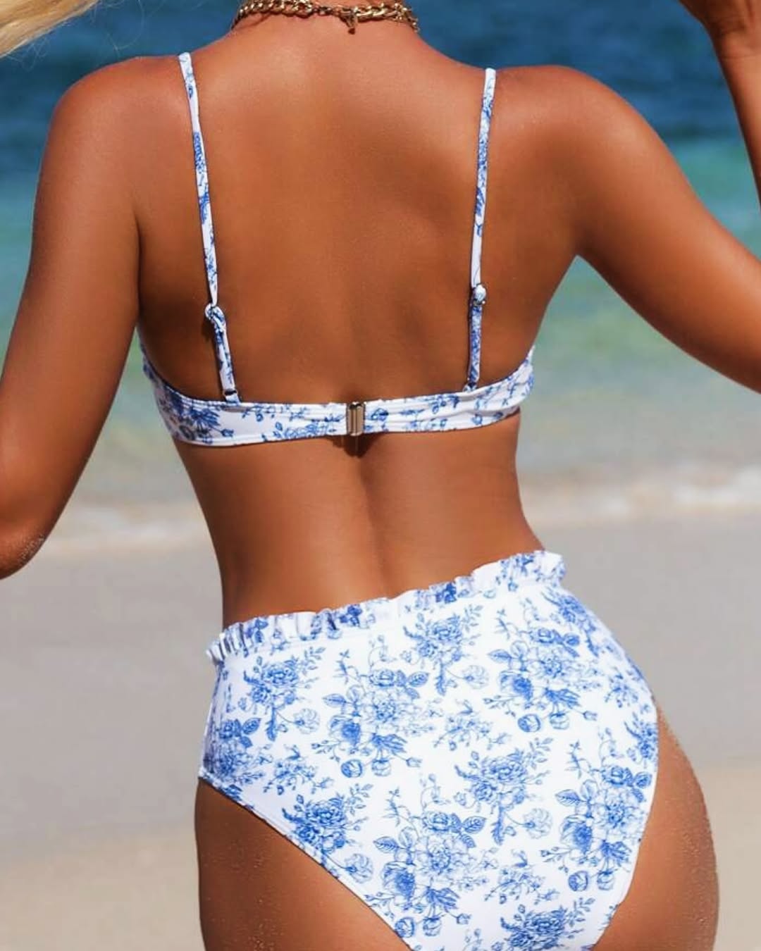 Z👙Blue/White High Waist Bikini