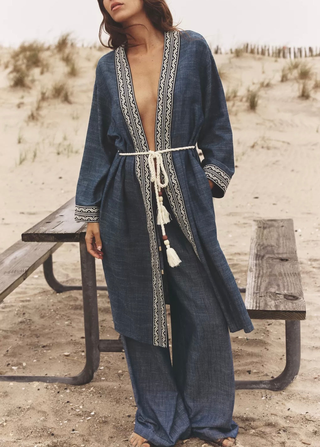 Embroided Kimono With belt
