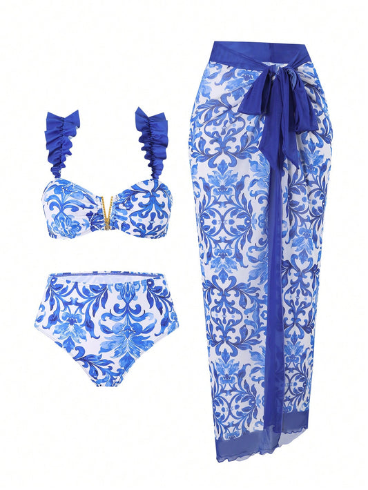 Z👙3pcs Blue Bikini Set