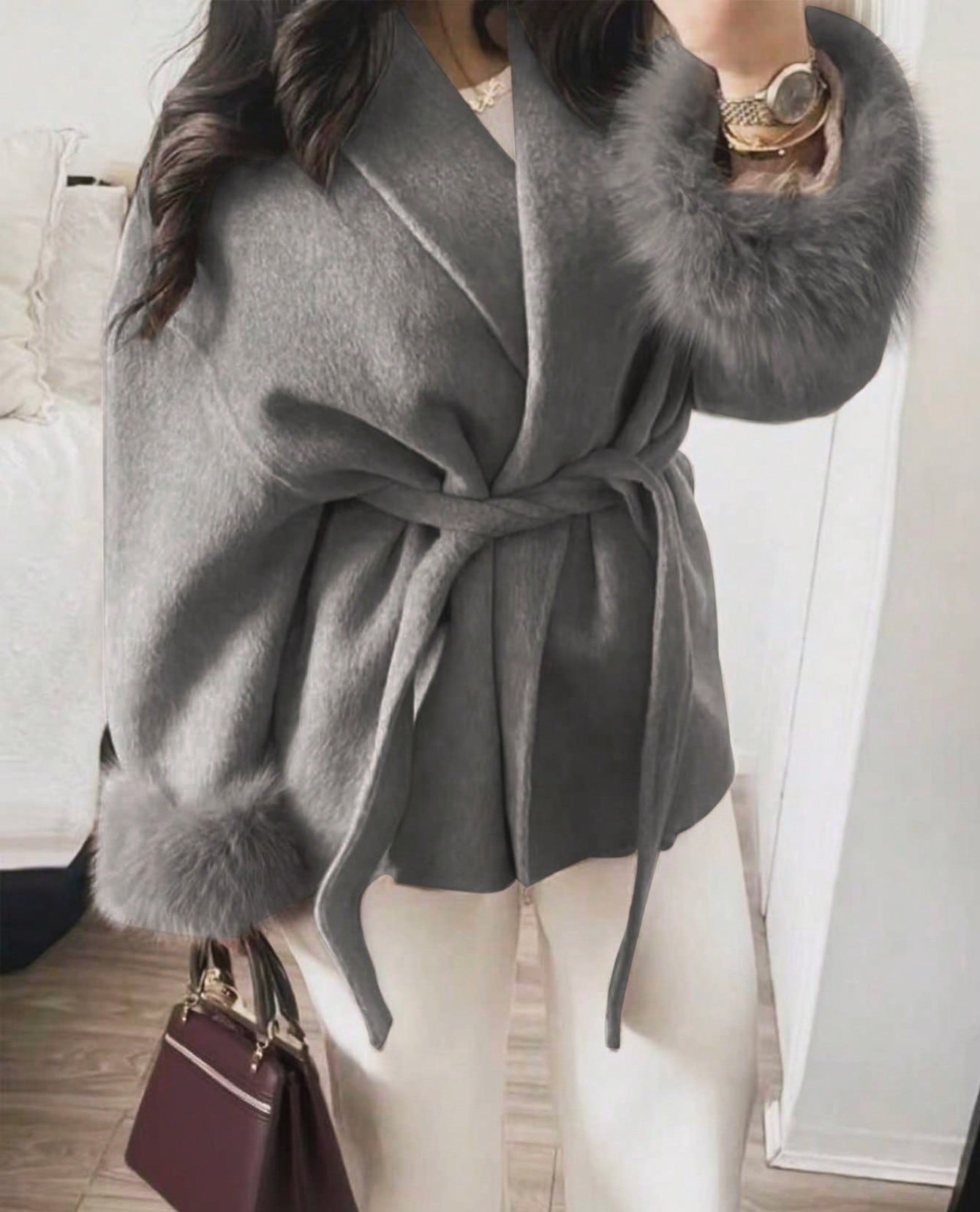 .NEW Cashmere/Faux Fur Jacket