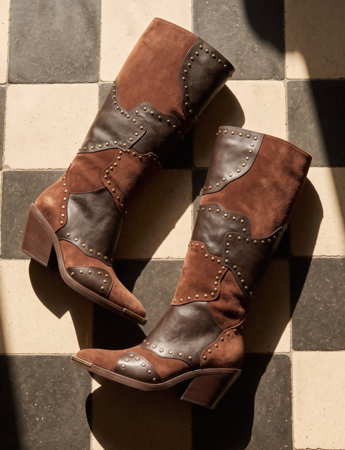.NEW Studded Patchwork Boots