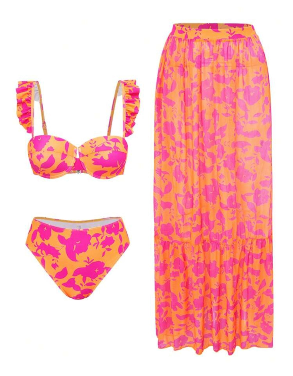 Z👙3pcs Orange/Pink Set