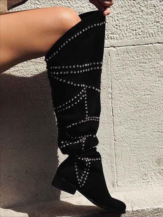 .NEW Genuine Suede Rhinestone Boots