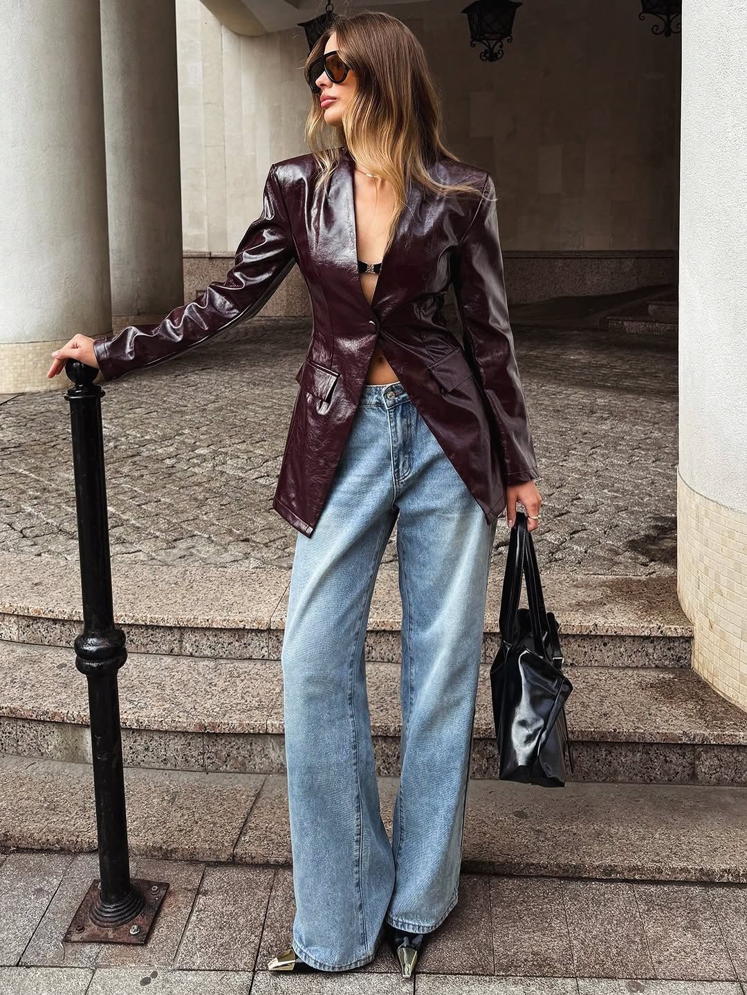 .NEW Burgundy Leather Blazer