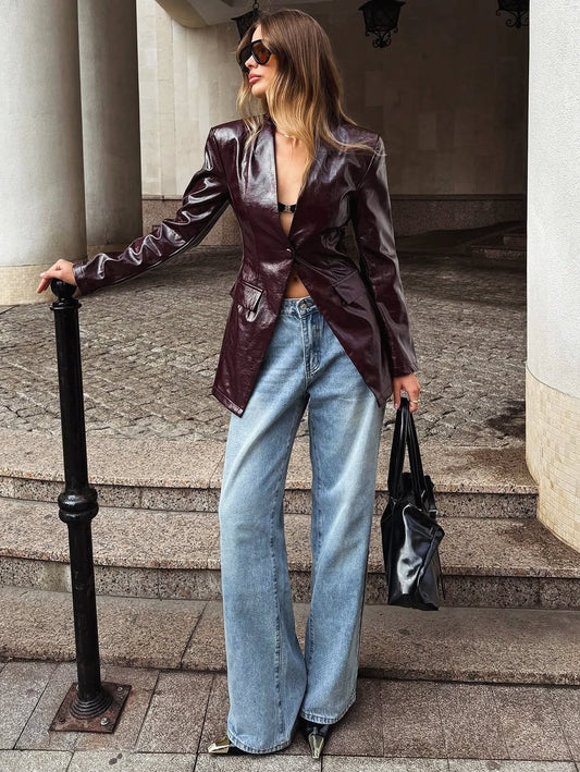 .NEW Burgundy Leather Blazer