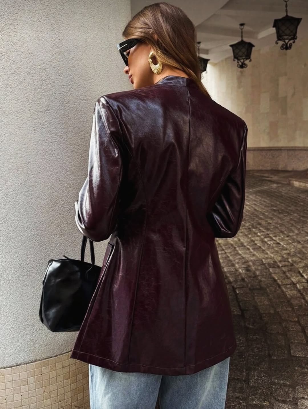 .NEW Burgundy Leather Blazer