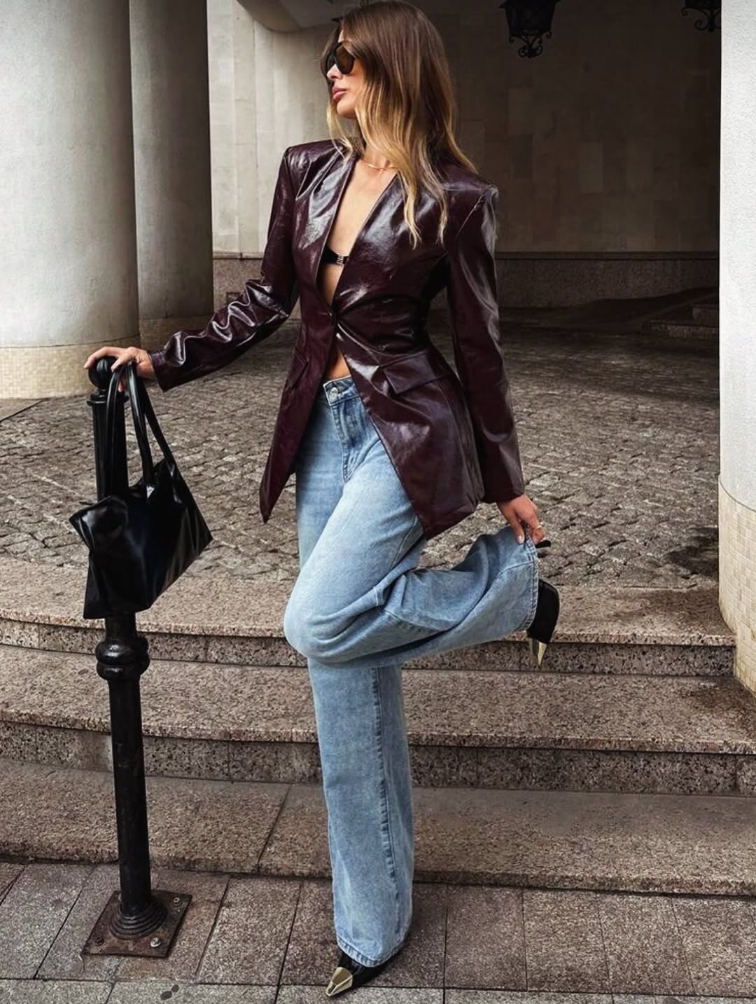 .NEW Burgundy Leather Blazer