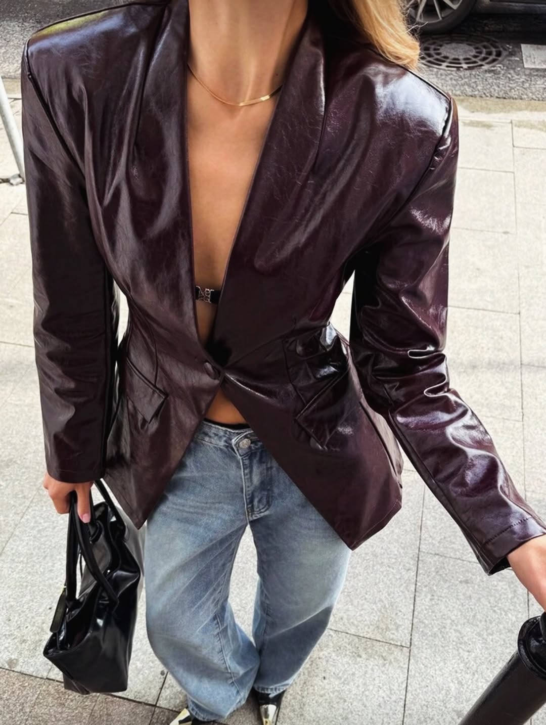 .NEW Burgundy Leather Blazer