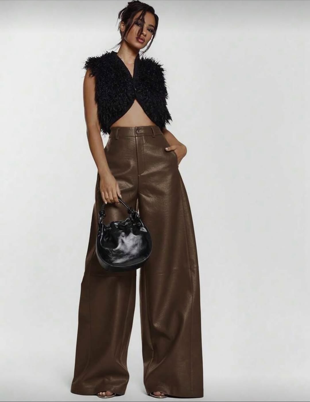 .NEW Leather Wide Leg Pants