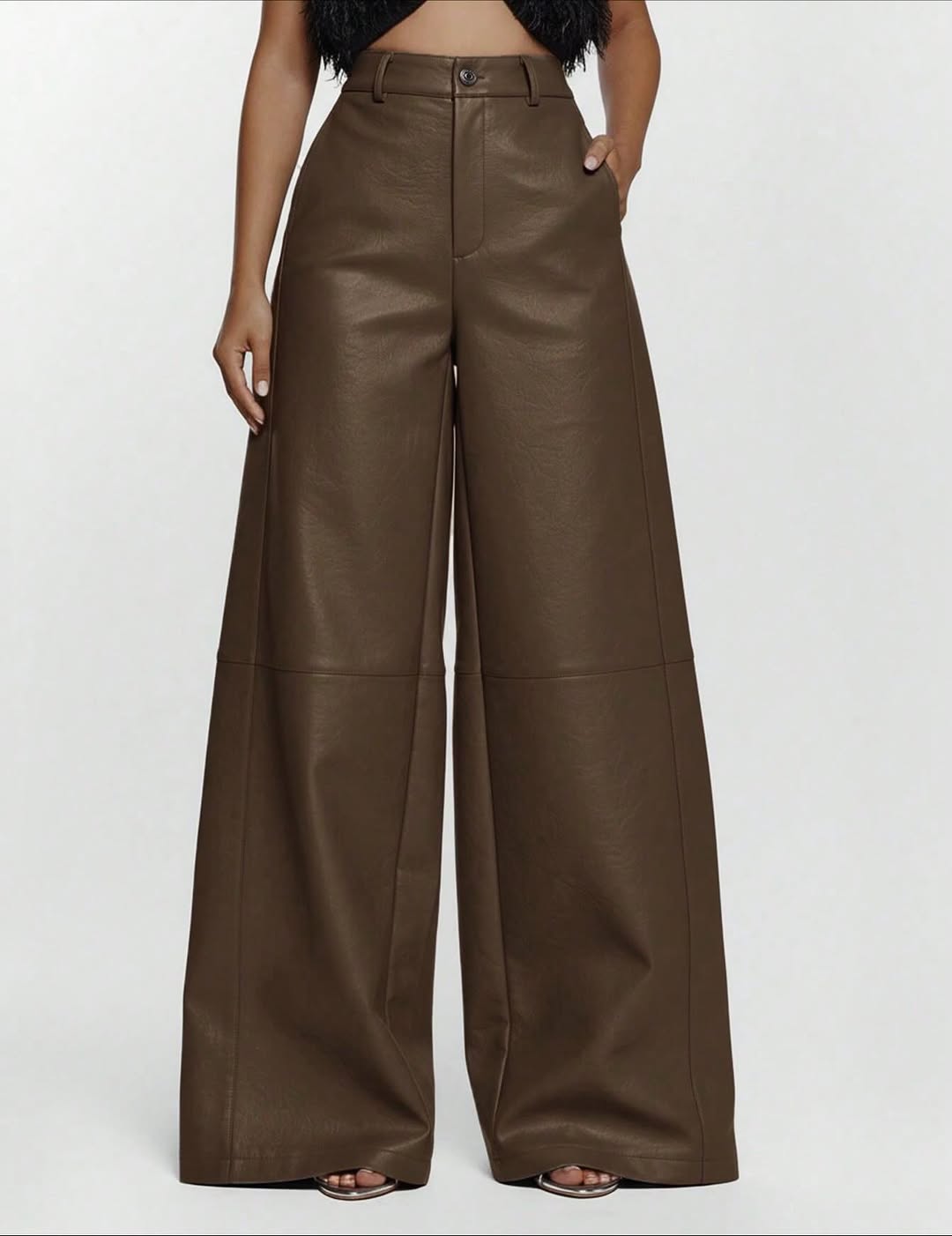 .NEW Leather Wide Leg Pants