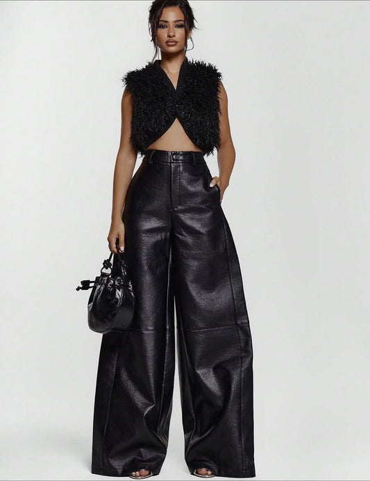 .NEW Leather Wide Leg Pants
