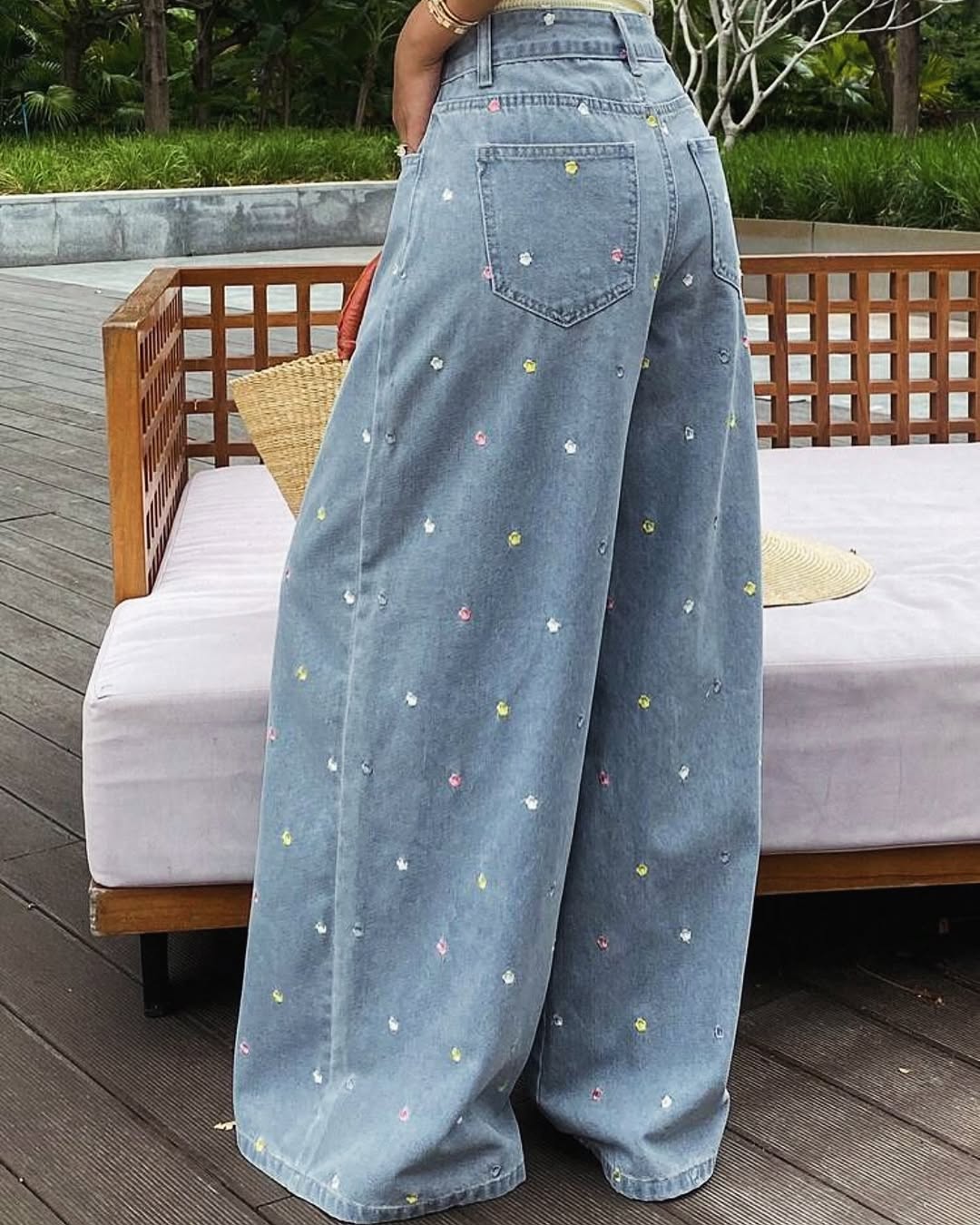 Floral Embroidery Denim