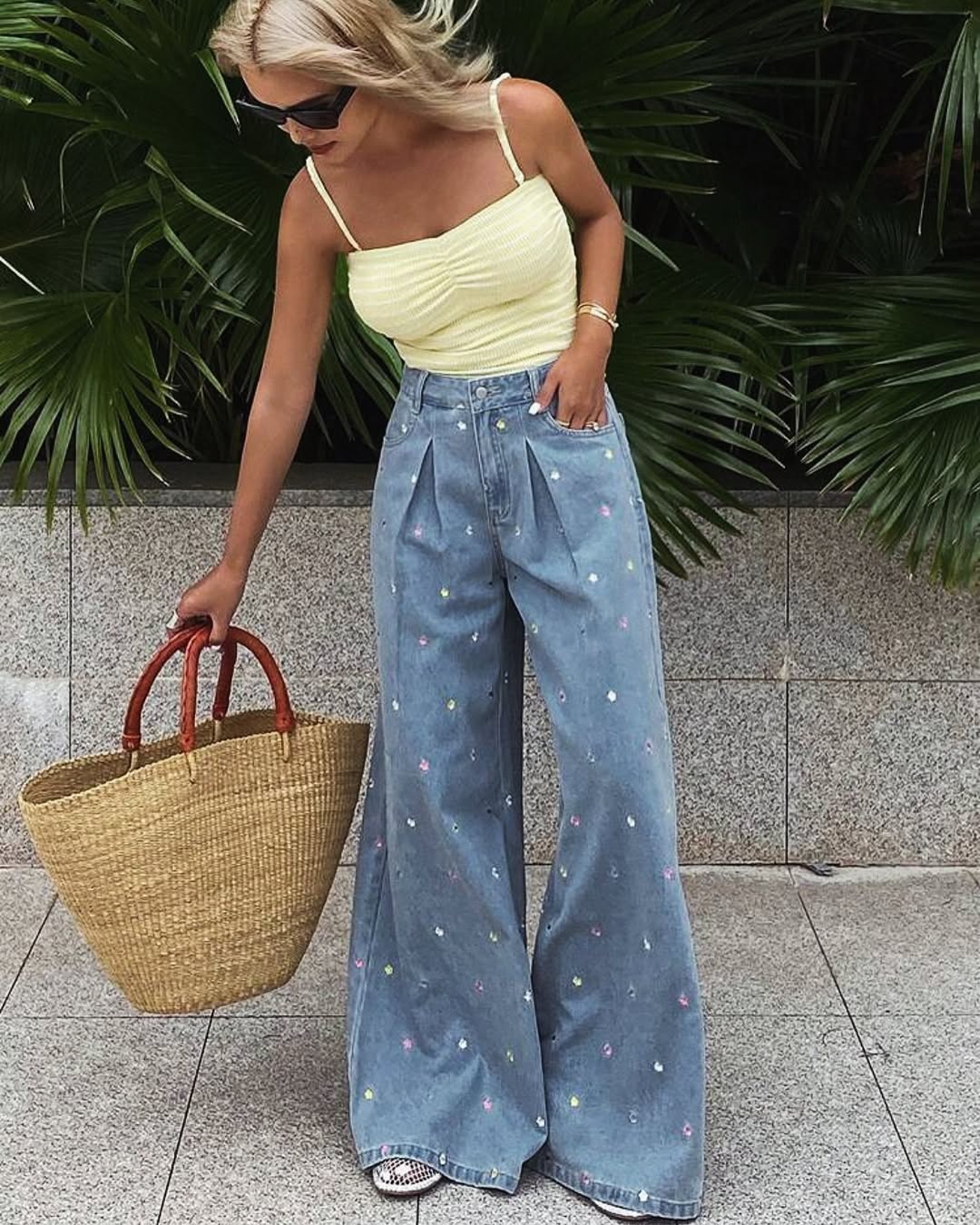 Floral Embroidery Denim