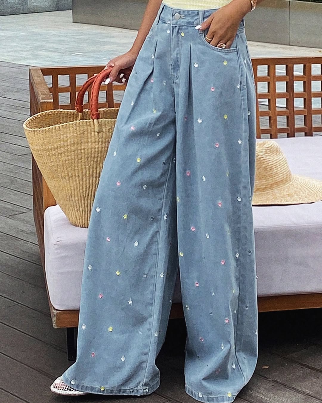 Floral Embroidery Denim