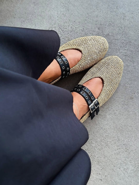 .3⚜️Buckle Straw Ballerinas