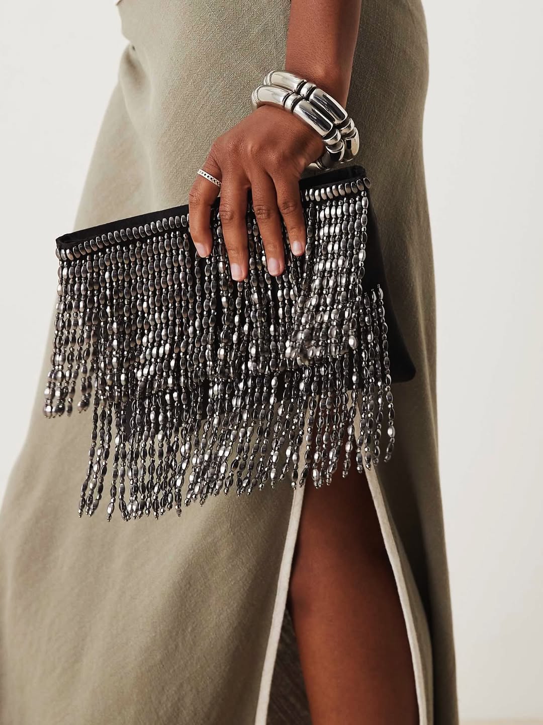 .NEW Metallic Fringe Clutch