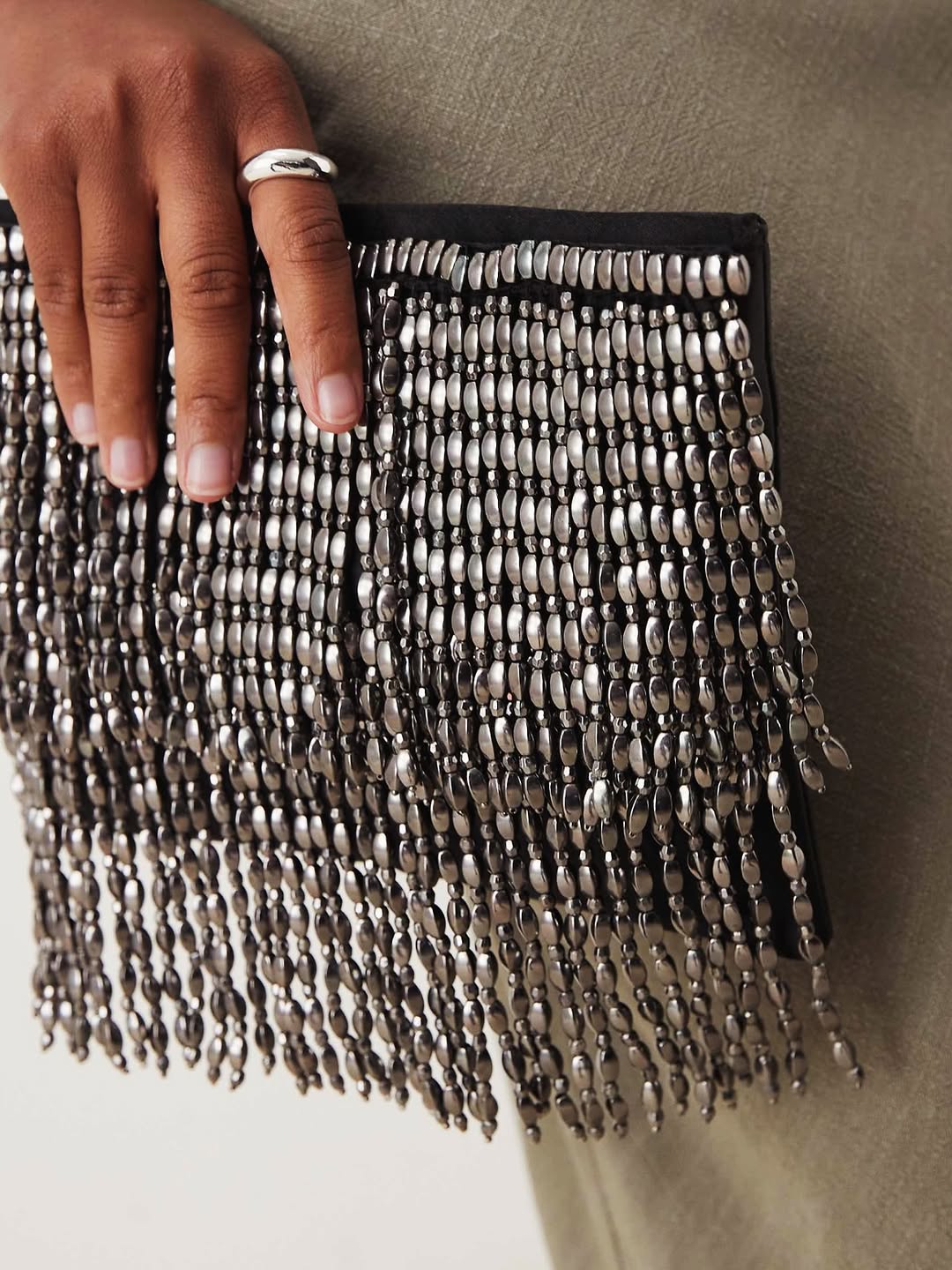 .NEW Metallic Fringe Clutch