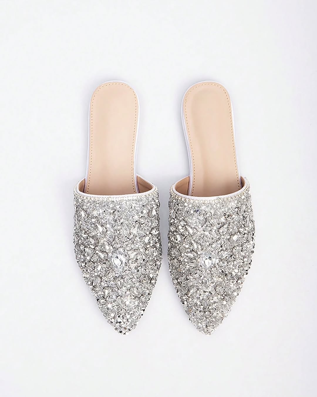 Rhinestone Silver Mules