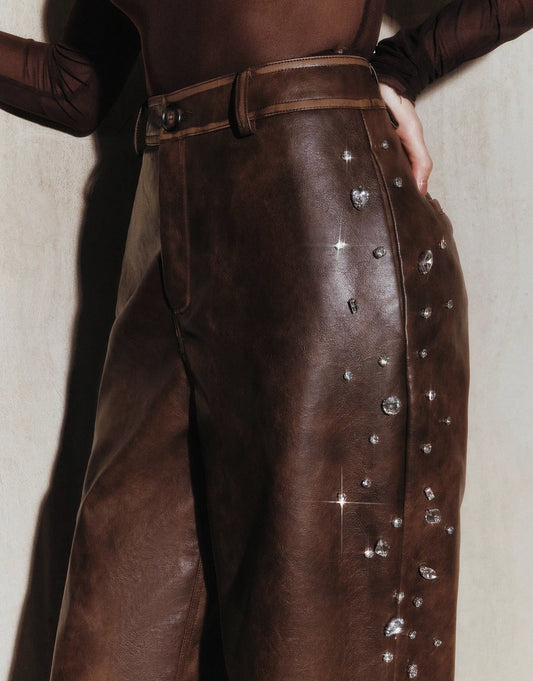 .NEW Leather Rhinestone Pants