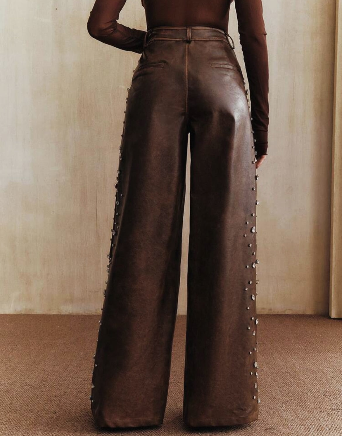 .NEW Leather Rhinestone Pants