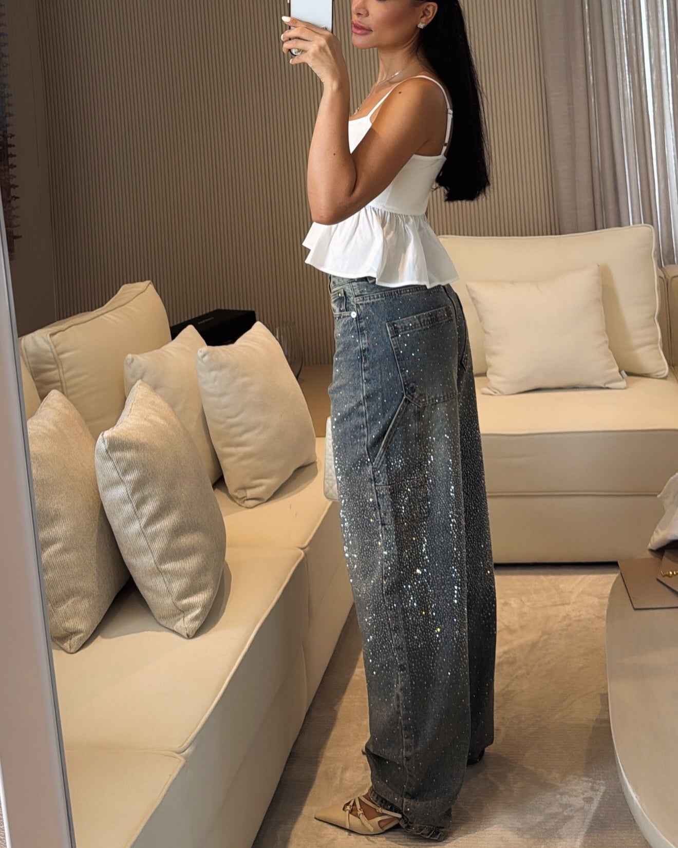 .Crystal Embellished Denim