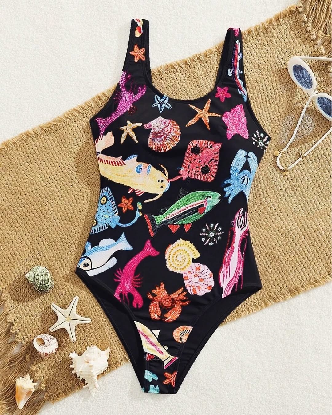 Z👙Rhinestone Printed One-Piece