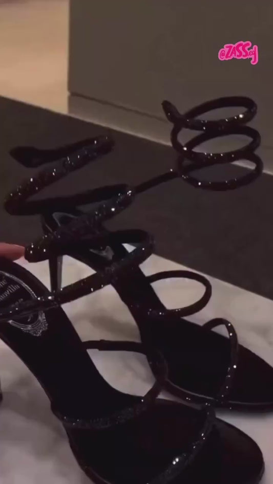 Black Glitter Wrap Heels