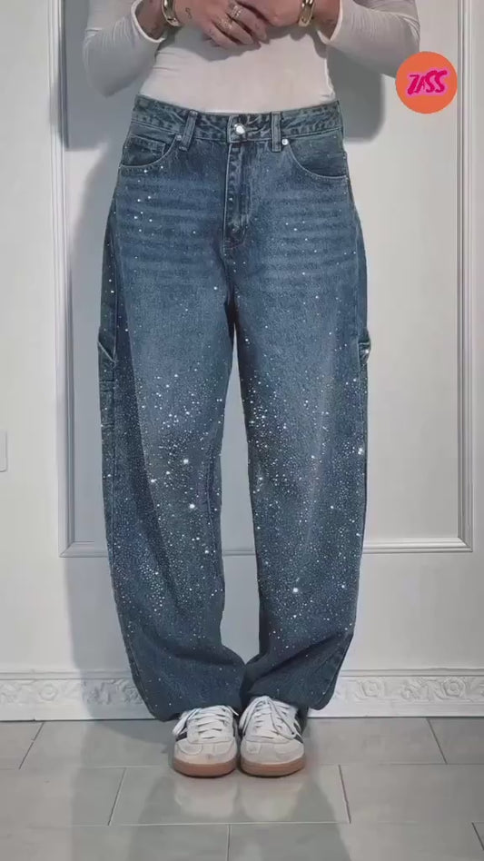 .Crystal Embellished Denim